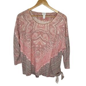Chico’s multicolor 3/4 sleeve tie detail boho top size large